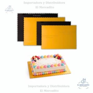 Bases Reversibles Rectangular con contorno ondulado para queques Doble Cara, Rígidas, Dorada y Negra