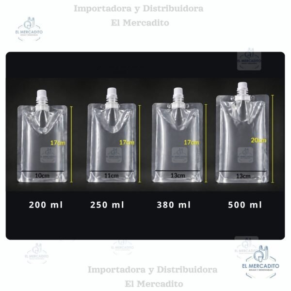 Bolsas Doypack con Boquilla para Alimentos, Bebidas y Jugos - Envase Flexible, variedad de tamaños