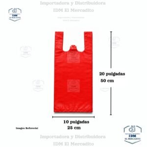 Bolsa plástica estilo camiseta roja liviana (más unidades por kilo), 12x25, 10x20, 8x16, 7x14 pulgadas - 10x20