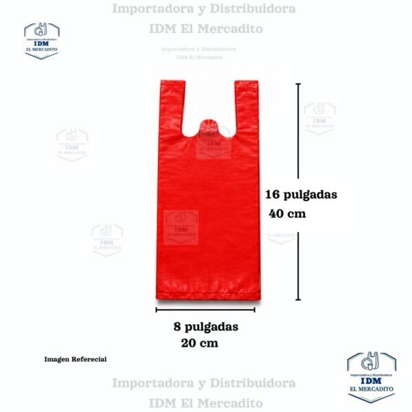 Bolsa plástica estilo camiseta roja liviana (más unidades por kilo), 12x25, 10x20, 8x16, 7x14 pulgadas - 8x16