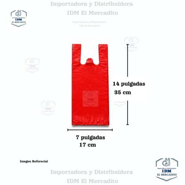 Bolsa plástica estilo camiseta roja liviana (más unidades por kilo), 12x25, 10x20, 8x16, 7x14 pulgadas - 7x14
