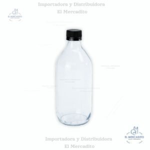 Envase Vidrio Botella 500 ml / 16.90 onzas, Tapa plástica, Rosca, 28 mm, Sello de seguridad (c-2126)