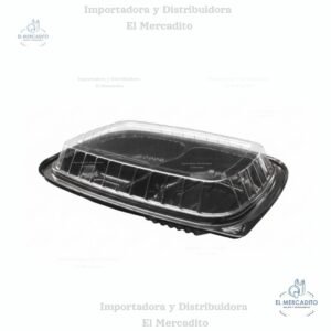 Contenedor Base Negra con 3 Divisiones 25 × 17 cm Poliestireno