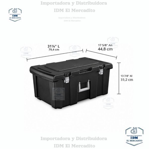 Caja de almacenamiento, negro con mango de titanio y cierres de acero galvanizado Sterilite