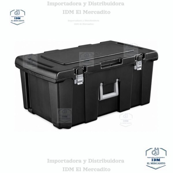Caja de almacenamiento, negro con mango de titanio y cierres de acero galvanizado Sterilite