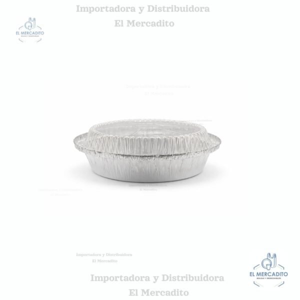 Contenedor-de-Plastico-Para-Pollo-Rostizado-12-1.jpg Molde de Aluminio Redondo #7, 2047 con Tapa Plástica Transparente, en paquetes de 10 unidades, diámetro 18,5 cm