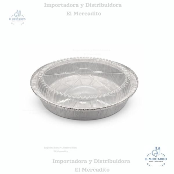 Contenedor-de-Plastico-Para-Pollo-Rostizado-13-1.jpg Molde de Aluminio Redondo #8, 2046 con Tapa Plástica Transparente, en paquetes de 10 unidades, diámetro 23 cm