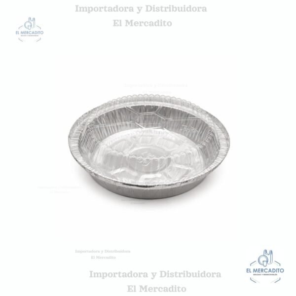 Contenedor-de-Plastico-Para-Pollo-Rostizado-19.jpg Molde de Aluminio Redondo #7, 2047 con Tapa Plástica Transparente, en paquetes de 10 unidades, diámetro 18,5 cm
