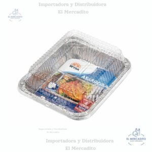 Contenedor-de-Plastico-Para-Pollo-Rostizado-5.jpg Molde de Aluminio Rectangular Wyda 4 Litros con Tapa Plástica 32,5 x 26,5 x 6,5 cm