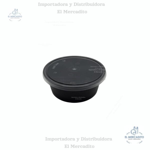 Contenedor Envase Redondo Negro 250 ml con tapa plástica transparente