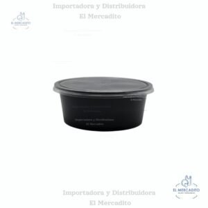 Contenedor Envase Redondo Negro 250 ml con tapa plástica transparente