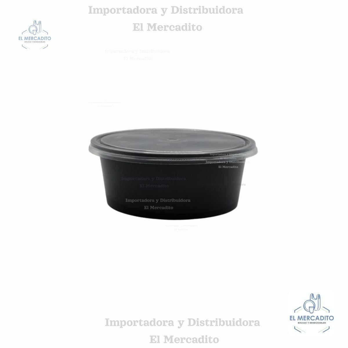 Contenedor Envase Redondo Negro 250 ml con tapa plástica transparente