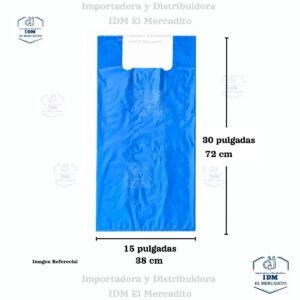 Bolsa plástica estilo camiseta reciclada azul económica, 15x30, 12x25, 10x20, 8x16, 7x14 pulgadas - 15x30