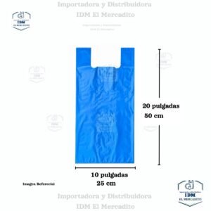 Bolsa plástica estilo camiseta reciclada azul económica, 15x30, 12x25, 10x20, 8x16, 7x14 pulgadas - 10x20
