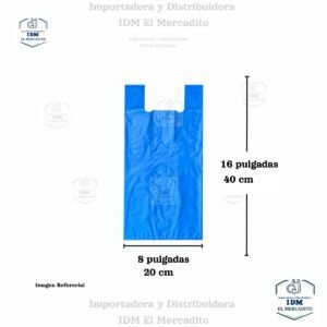 Bolsa plástica estilo camiseta reciclada azul económica, 15x30, 12x25, 10x20, 8x16, 7x14 pulgadas - 8x16