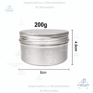 Envase de aluminio cremera 200 gr, 100 gr 50 gr, 30 gr, 10 gr, plateada con tapa de aluminio rosca con liner plateada - 200 gr