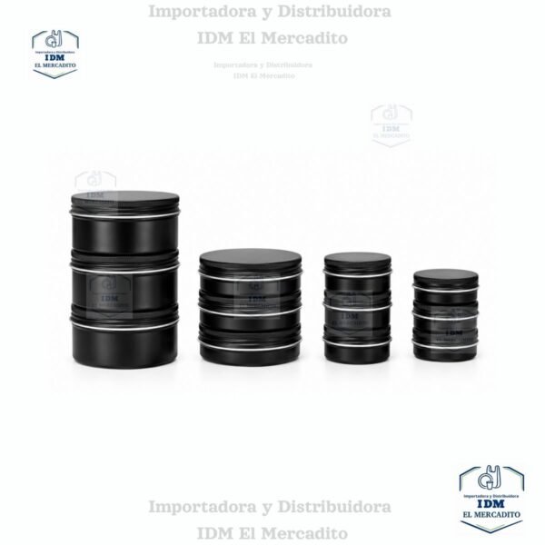 Envase de aluminio cremera 200 gr, 100 gr 50 gr, 30 gr, negra con tapa de aluminio rosca con liner plateada