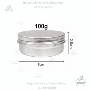 Envase de aluminio cremera 200 gr, 100 gr 50 gr, 30 gr, 10 gr, plateada con tapa de aluminio rosca con liner plateada - 100 gr