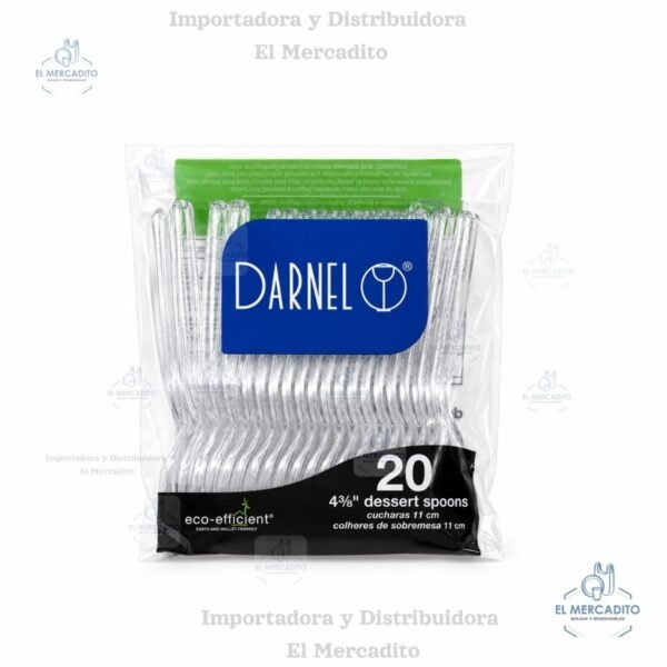 Cuchara plástica transparente Darnel, 11 cm, 20 unidades por paquete