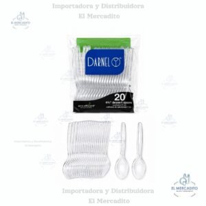 Cuchara plástica transparente Darnel, 11 cm, 20 unidades por paquete