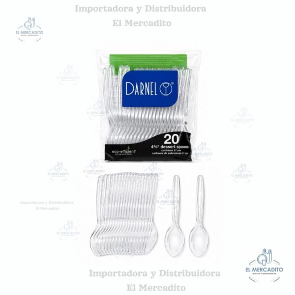 Cuchara plástica transparente Darnel, 11 cm, 20 unidades por paquete