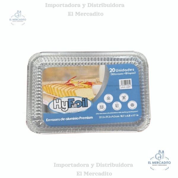 Molde de Aluminio HyFoil, 10 moldes con tapa plástica 27,2 x 17,2 x 4,3 cm (EAH3L-240RT)