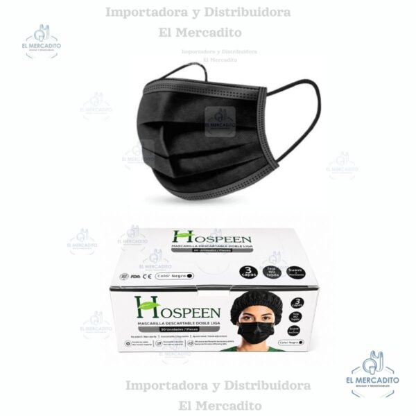 Caja de Mascarillas Desechables Negras, 50 unidades