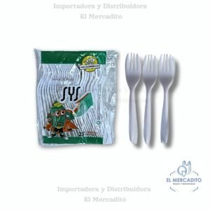 Tenedores desechables blancos, en paquete de 25 unidades