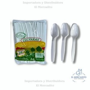 Cucharas desechables blancas, en paquete de 25 unidades