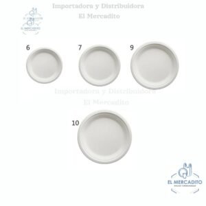 Platos Biodegradables Bagazo de Caña, #10, #9, #7, #6, en paquetes de 25 unidades - #10