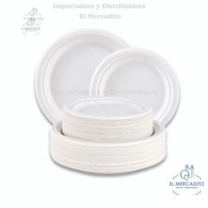 Platos Biodegradables Bagazo de Caña, #10, #9, #7, #6, en paquetes de 25 unidades