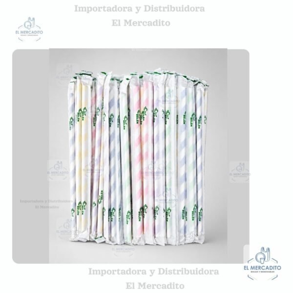 Pajilla de Papel, de rayas a colores, 100 unidades por paquete