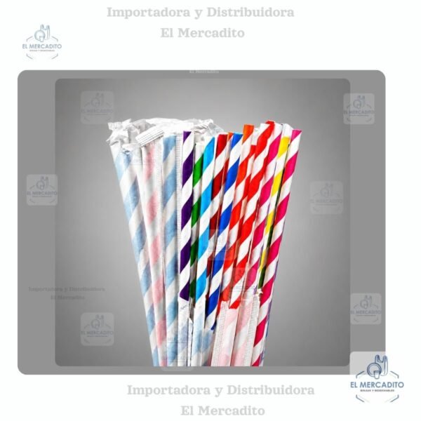 Pajilla de Papel, de rayas a colores, 100 unidades por paquete