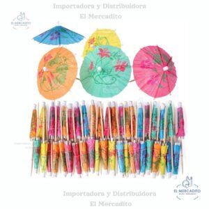 Palillos de madera con Sombria Coloridos de Cóctel, en paquetes de 25 unidades