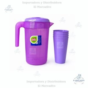 Pichel Jarra Plástica Set con 4 Vasos Plásticos, de 3 litros de capacidad