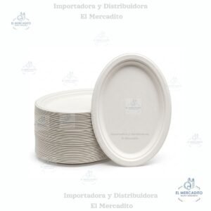 Platos Biodegradables Ovalados en Bagazo de Caña, #9, en paquetes de 25 unidades