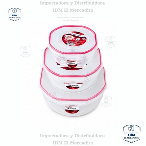 Recipiente Hermético Redondo de Plástico Transparente Sterilite Rocket Red Ultra Seal, 2.4 Litros / 4.4 Litros / 7.7 Litros