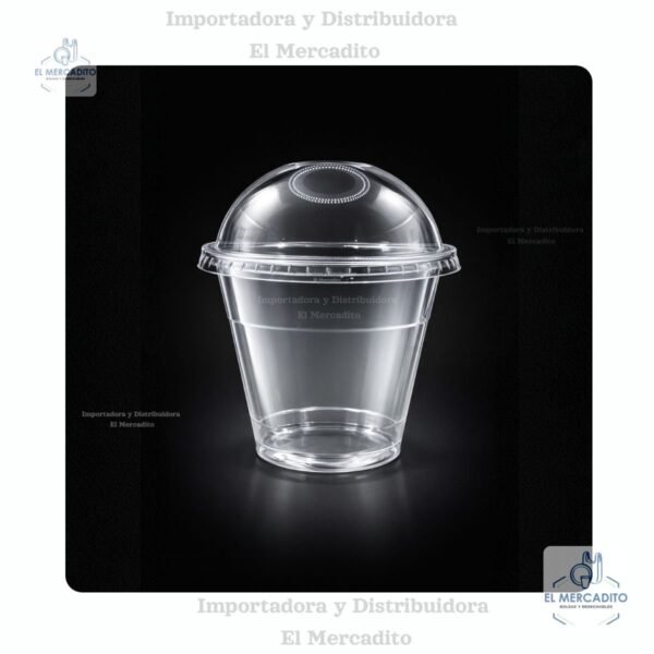 Vaso #9 oz Tapa domo desechable transparente, en paquetes de 25 unidades