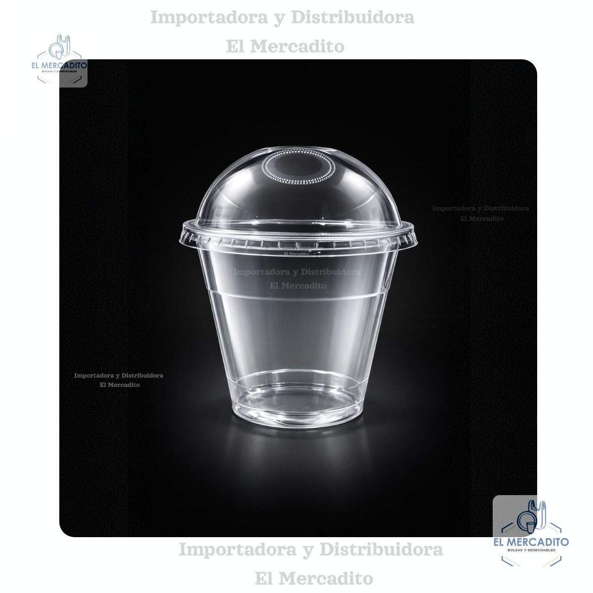 Vaso #9 oz Tapa domo desechable transparente, en paquetes de 25 unidades