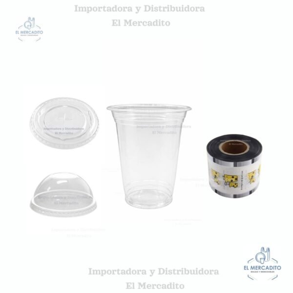 Vasos #12 oz para Batidos, compatible con maquina selladora, tapa plástica plana y tapa plástica domo, en paquetes de 50 unidades