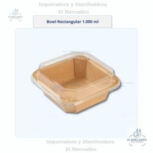 Cartón Bowl Kraft Cuadrado  Con Tapa Transparente en capacidades de 300 ml, 500 ml, 750 ml, 1.000 ml y 1.200 ml - 1.000 ml