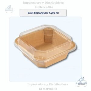 Cartón Bowl Kraft Cuadrado  Con Tapa Transparente en capacidades de 300 ml, 500 ml, 750 ml, 1.000 ml y 1.200 ml - 1.200 ml