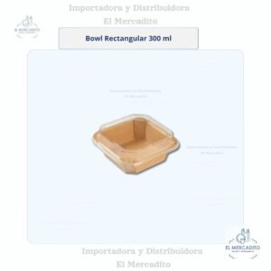 Cartón Bowl Kraft Cuadrado  Con Tapa Transparente en capacidades de 300 ml, 500 ml, 750 ml, 1.000 ml y 1.200 ml - 300 ml