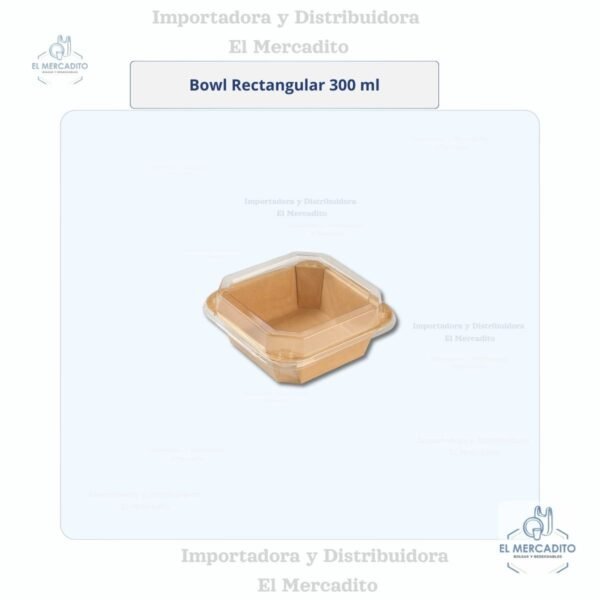 Cartón Bowl Kraft Cuadrado  Con Tapa Transparente en capacidades de 300 ml, 500 ml, 750 ml, 1.000 ml y 1.200 ml - 300 ml