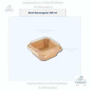 Cartón Bowl Kraft Cuadrado  Con Tapa Transparente en capacidades de 300 ml, 500 ml, 750 ml, 1.000 ml y 1.200 ml - 500 ml