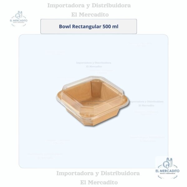 Cartón Bowl Kraft Cuadrado  Con Tapa Transparente en capacidades de 300 ml, 500 ml, 750 ml, 1.000 ml y 1.200 ml - 500 ml