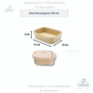 Cartón Bowl Rectargular Kraft Con Tapa Plástica Transparente en capacidades de 500 ml, 650 ml, 850 ml y 1.000 ml - 500 ml