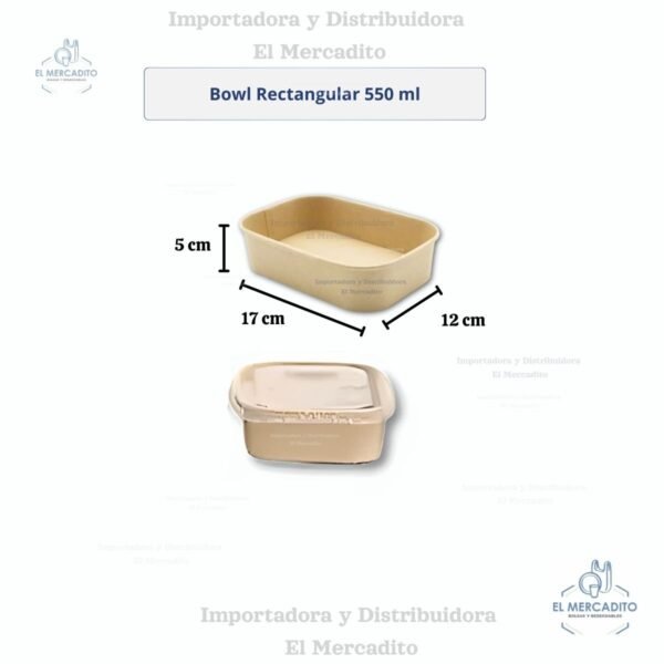 Cartón Bowl Rectargular Kraft Con Tapa Plástica Transparente en capacidades de 500 ml, 650 ml, 850 ml y 1.000 ml - 500 ml
