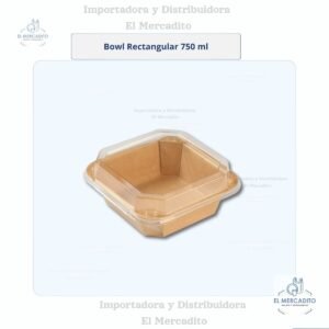 Cartón Bowl Kraft Cuadrado  Con Tapa Transparente en capacidades de 300 ml, 500 ml, 750 ml, 1.000 ml y 1.200 ml - 750 ml