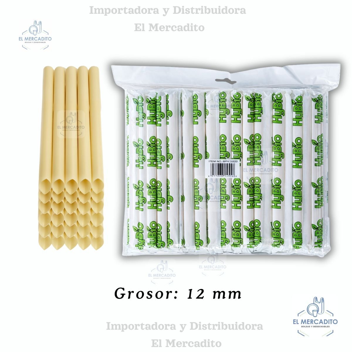 Pajilla de Plástico Gruesa de 12 mm Hybio, 100 unidades